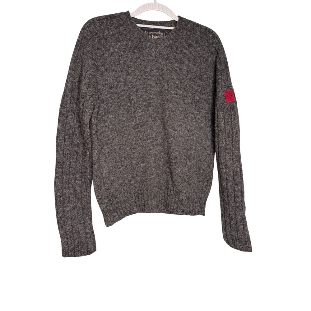Abercrombie‎ & Fitch grey wool shetland sweater vintage y2k red patch on sleeve